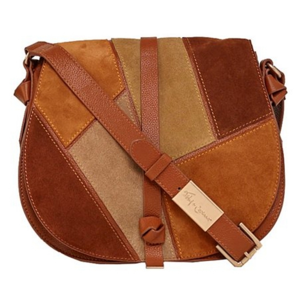 Foley & Corinna Suede and leather patchwork crossbody saddle bag
